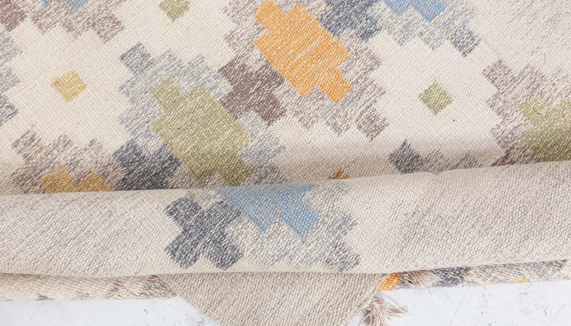 Lana Tappeto Doris Leslie Blau Vintage Swedish Flat Weave di Erik Lundberg in vendita