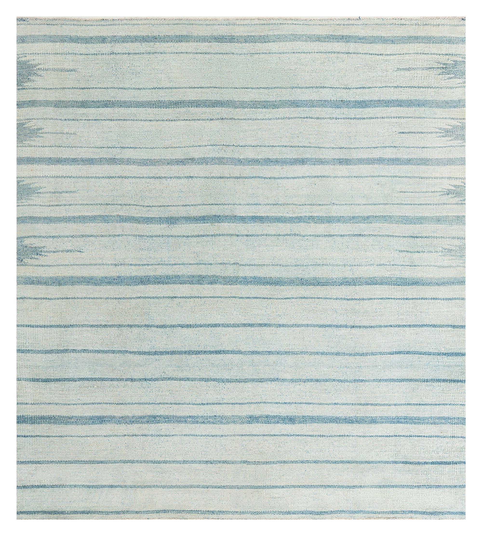 Doris Leslie Blau gestreifter blauer indischer Dhurrie Vintage-Teppich in Vintage