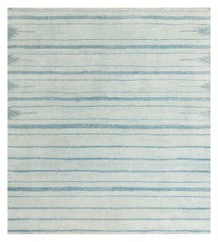 Doris Leslie Blau gestreifter blauer indischer Dhurrie Vintage-Teppich in Vintage