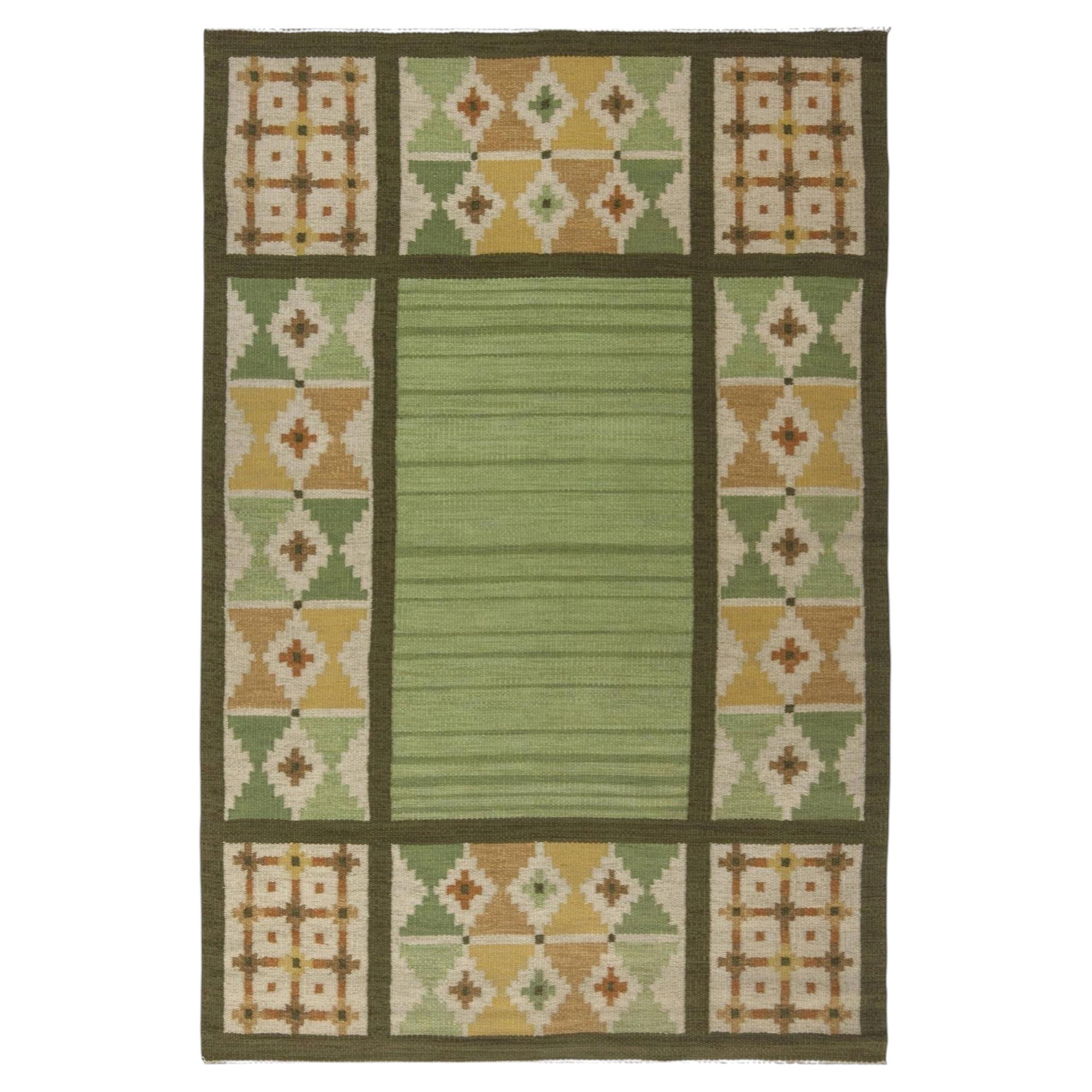 Doris Leslie Blau Vintage Swedish Geometric Flatweave Wool Rug In Warm Tan
