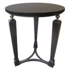 Circular Art Deco Inspired Three Legged Metal Side Table with Bronze Base