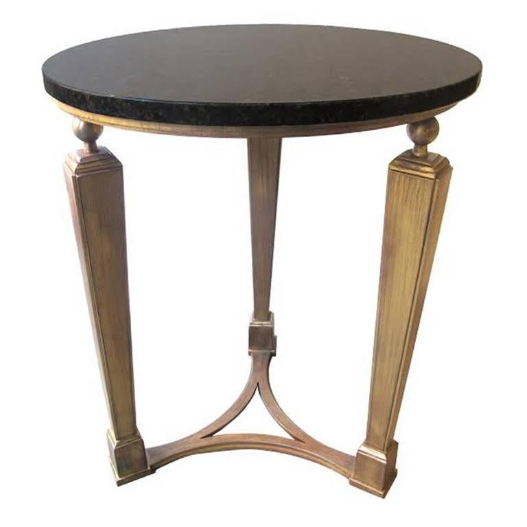 American Circular Art Deco Inspired Three Legged Metal Side Table with Bronze Base For Sale
