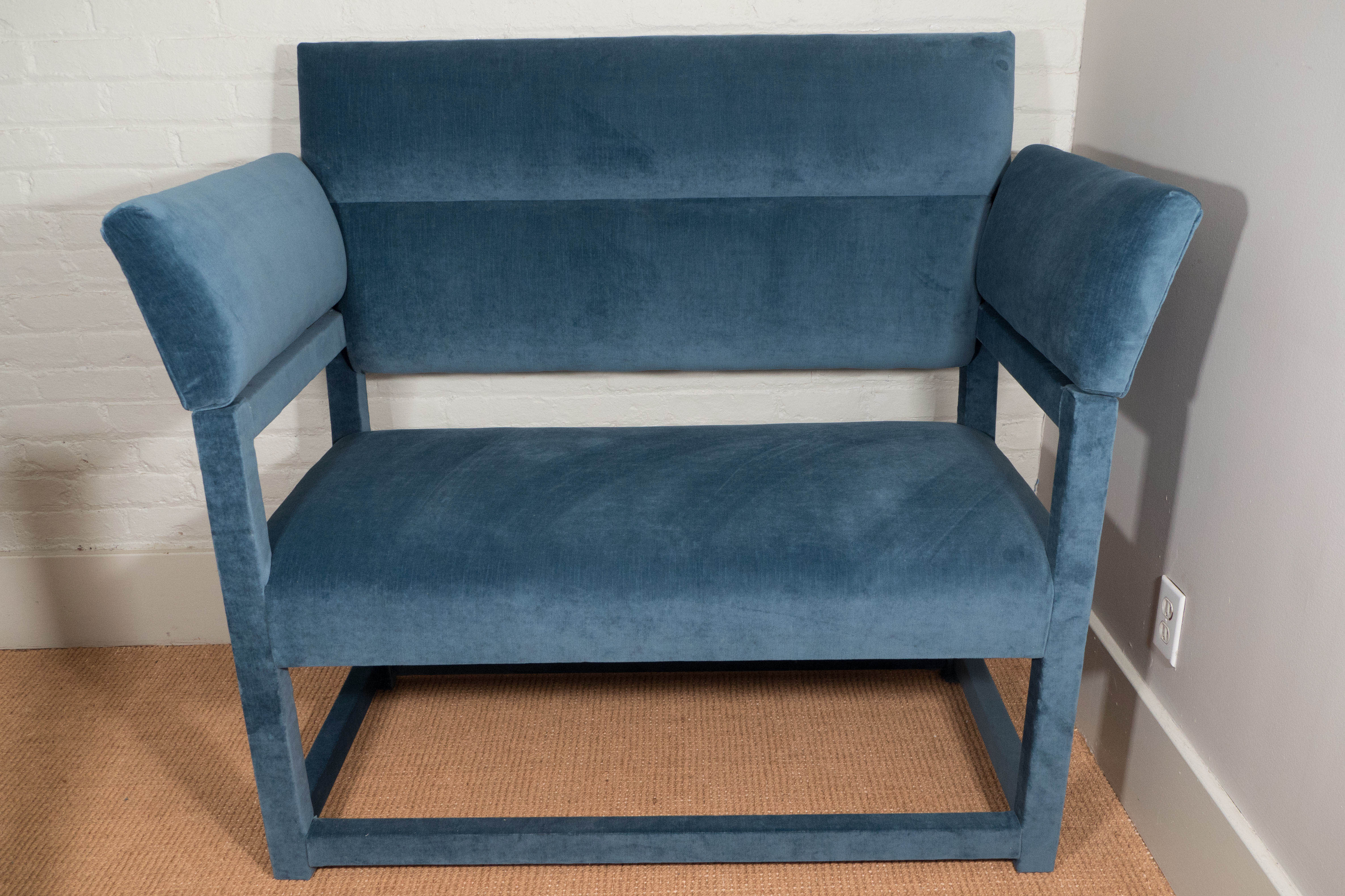19th Century Upholstered Hall Bench with Adjustable Arms For Sale