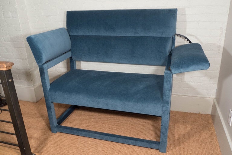 19th Century Upholstered Hall Bench with Adjustable Arms For Sale 4