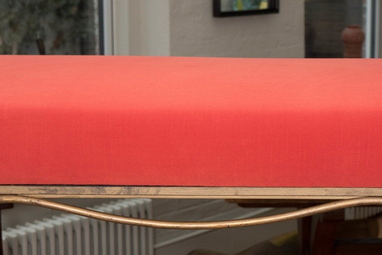 French 1940s Gilt Metal and Upholstered Bench