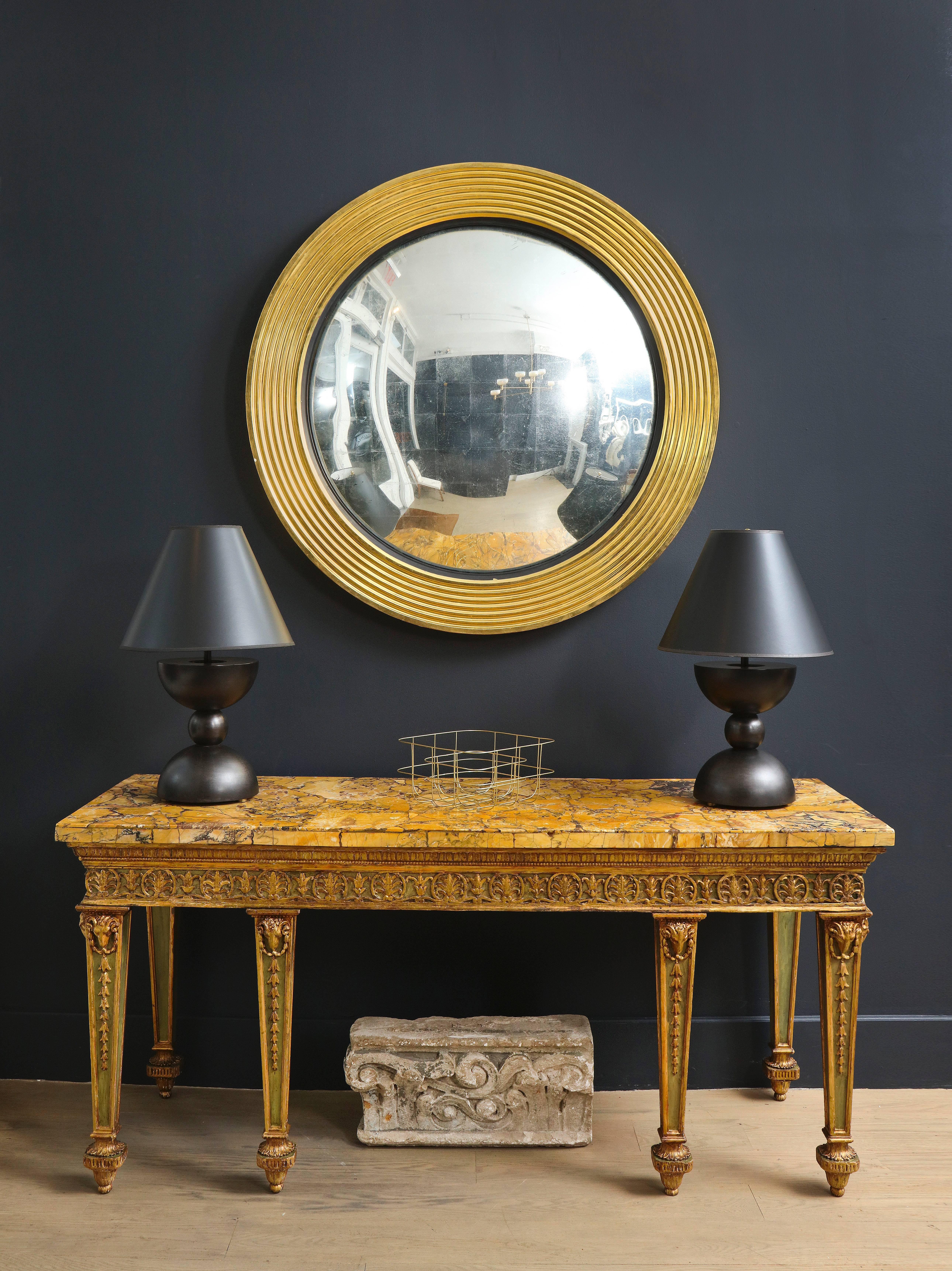 Post-Modern Pair of Concave and Convex Giltwood Mirrors Designed by Tino Zervudachi For Sale
