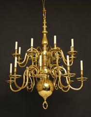 19th Century Baroque 16-Light Two-Tier Brass Chandelier