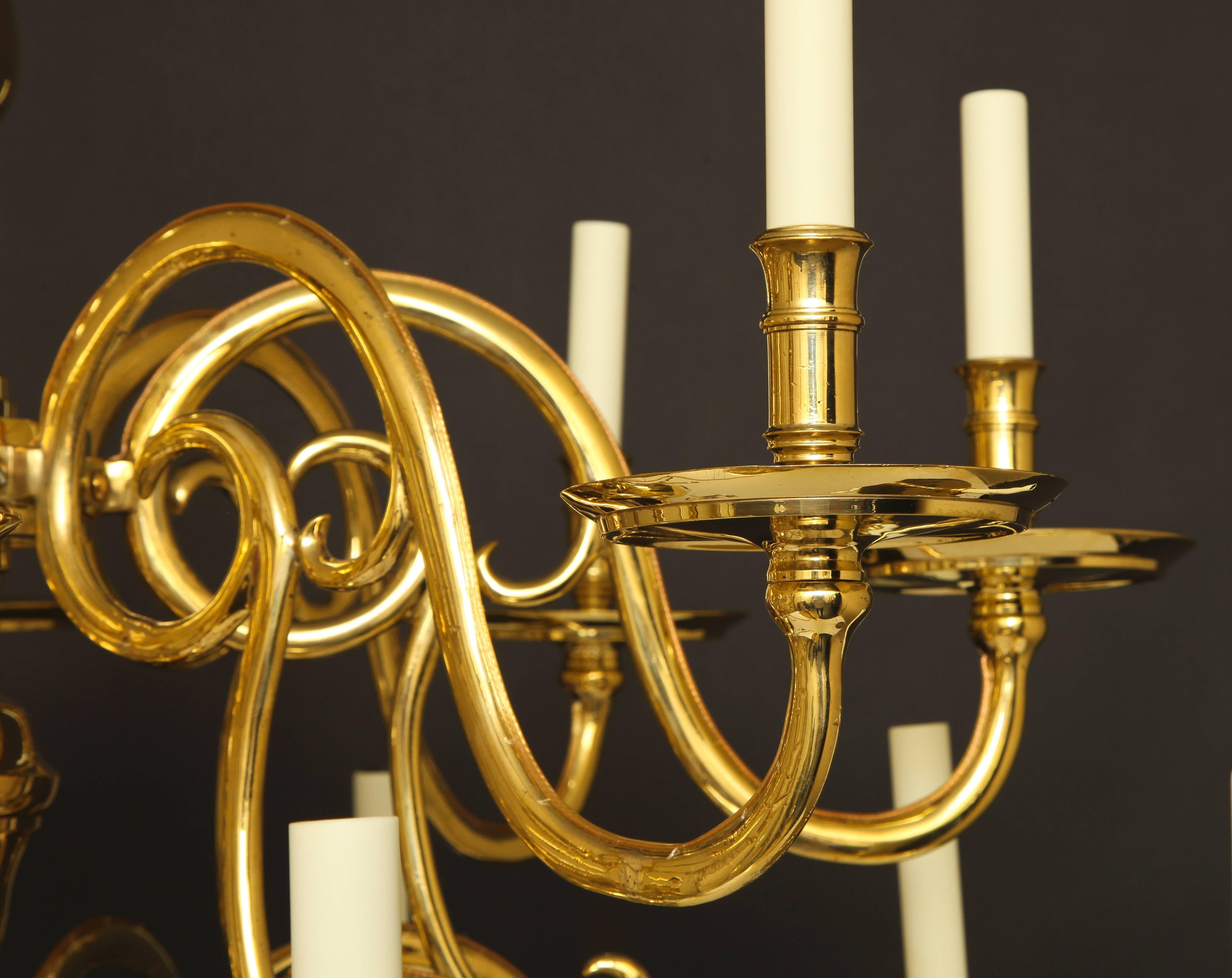 Dutch 19th Century Baroque 16-Light Two-Tier Brass Chandelier For Sale
