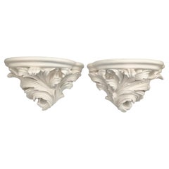 Michael Taylor Acanthus Leaf Brackets in Painted Ivory Washed Finish, a Pair #1