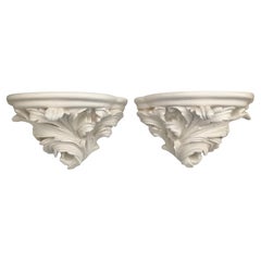 Michael Taylor Acanthus Leaf Brackets in an Ivory Washed Finish, a Pair #2