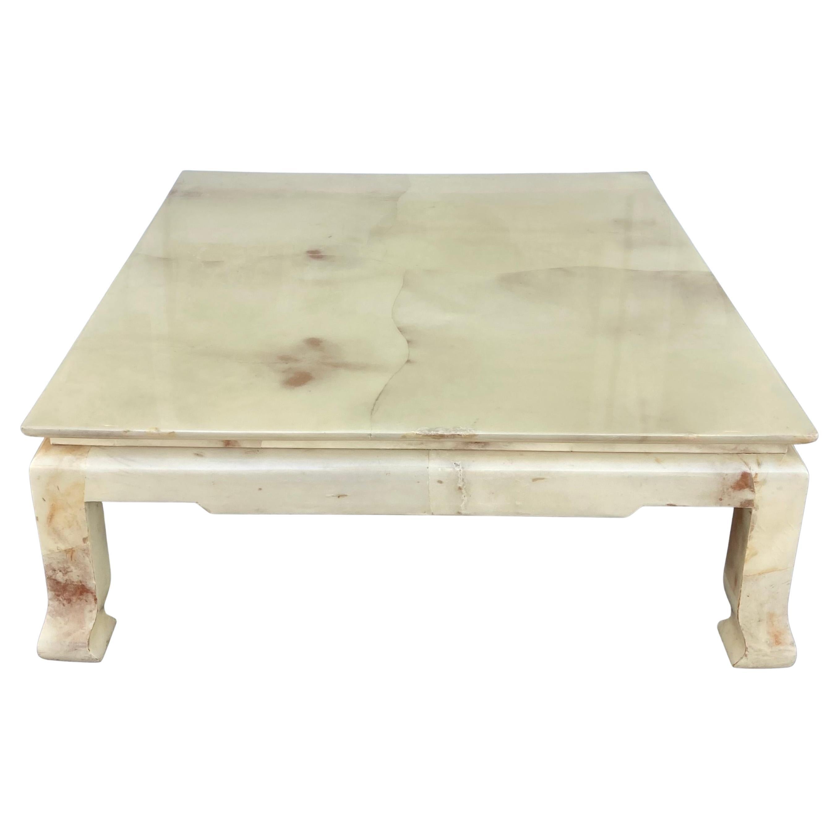 Karl Springer Asian Inspired Parchment Covered Coffee Table For Sale