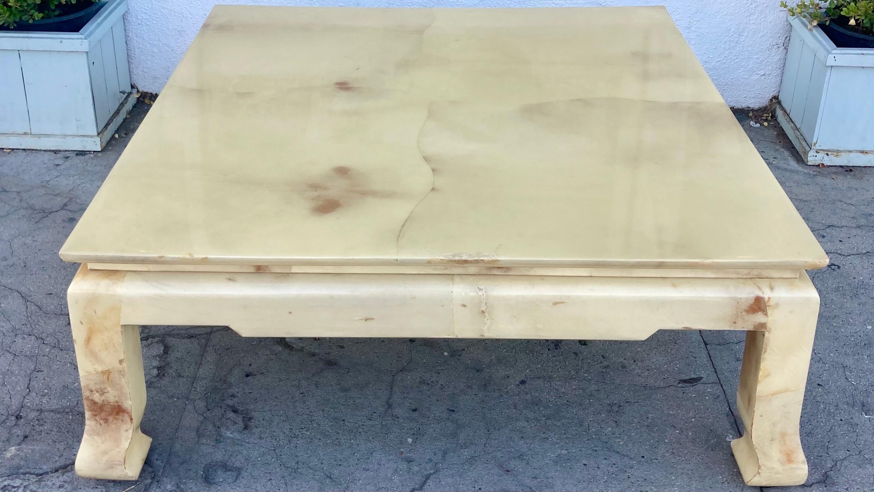 American Karl Springer Asian Inspired Parchment Covered Coffee Table For Sale