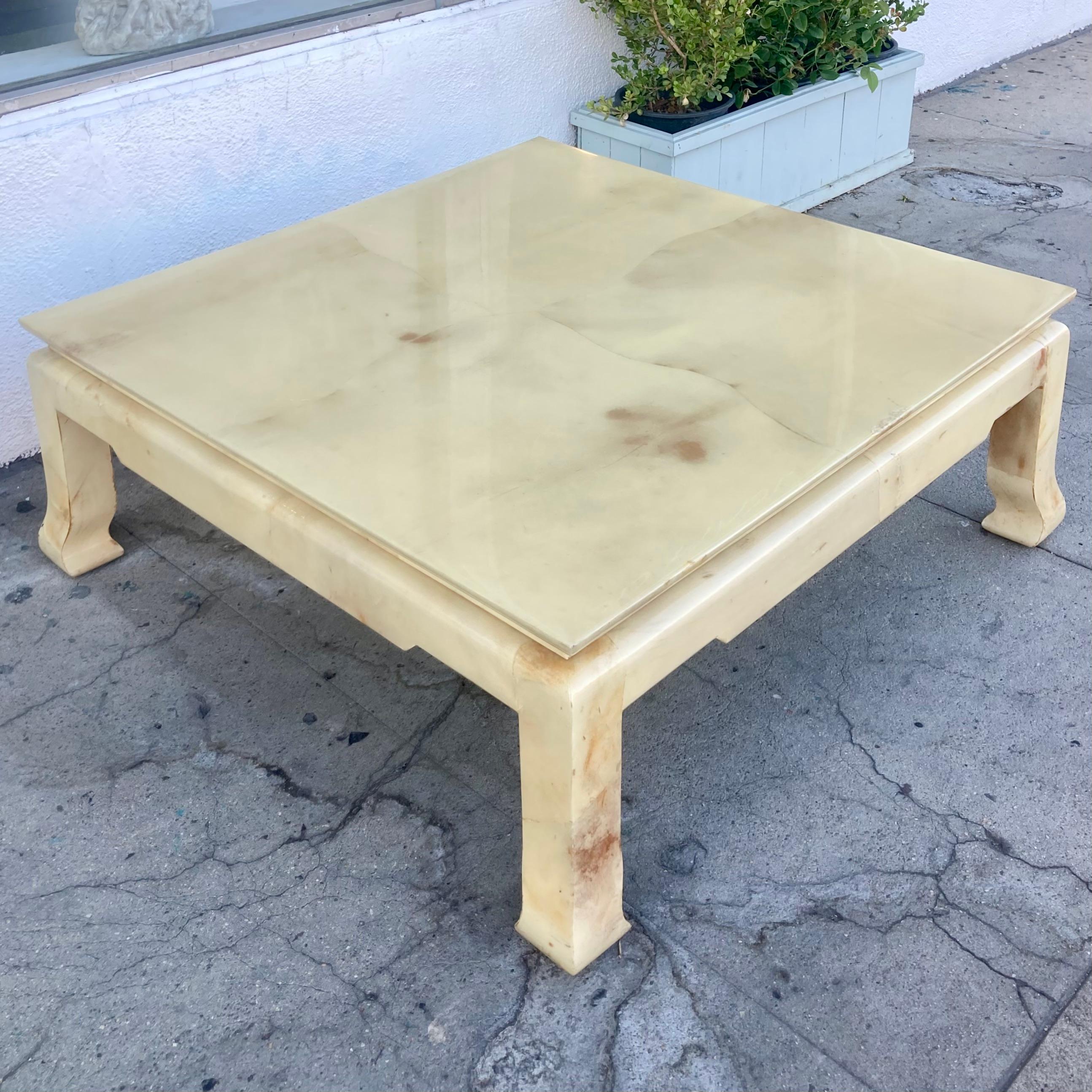 Karl Springer Asian Inspired Parchment Covered Coffee Table In Good Condition For Sale In Los Angeles, CA