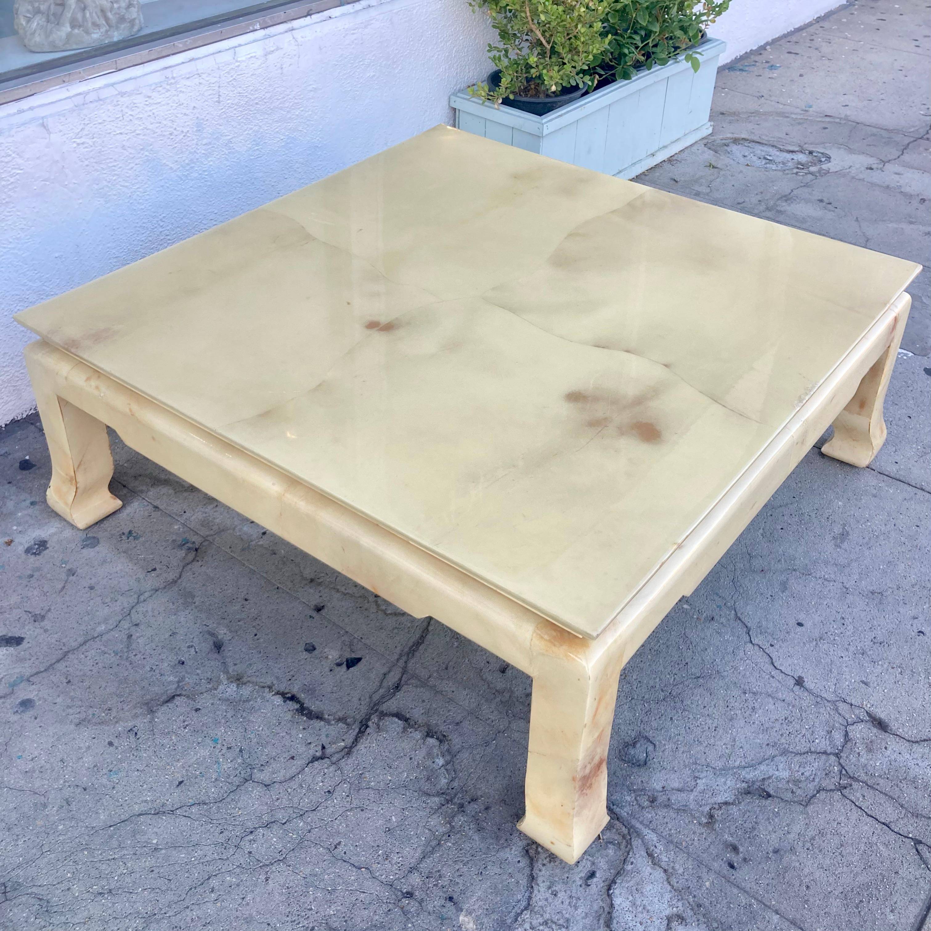 Wood Karl Springer Asian Inspired Parchment Covered Coffee Table For Sale