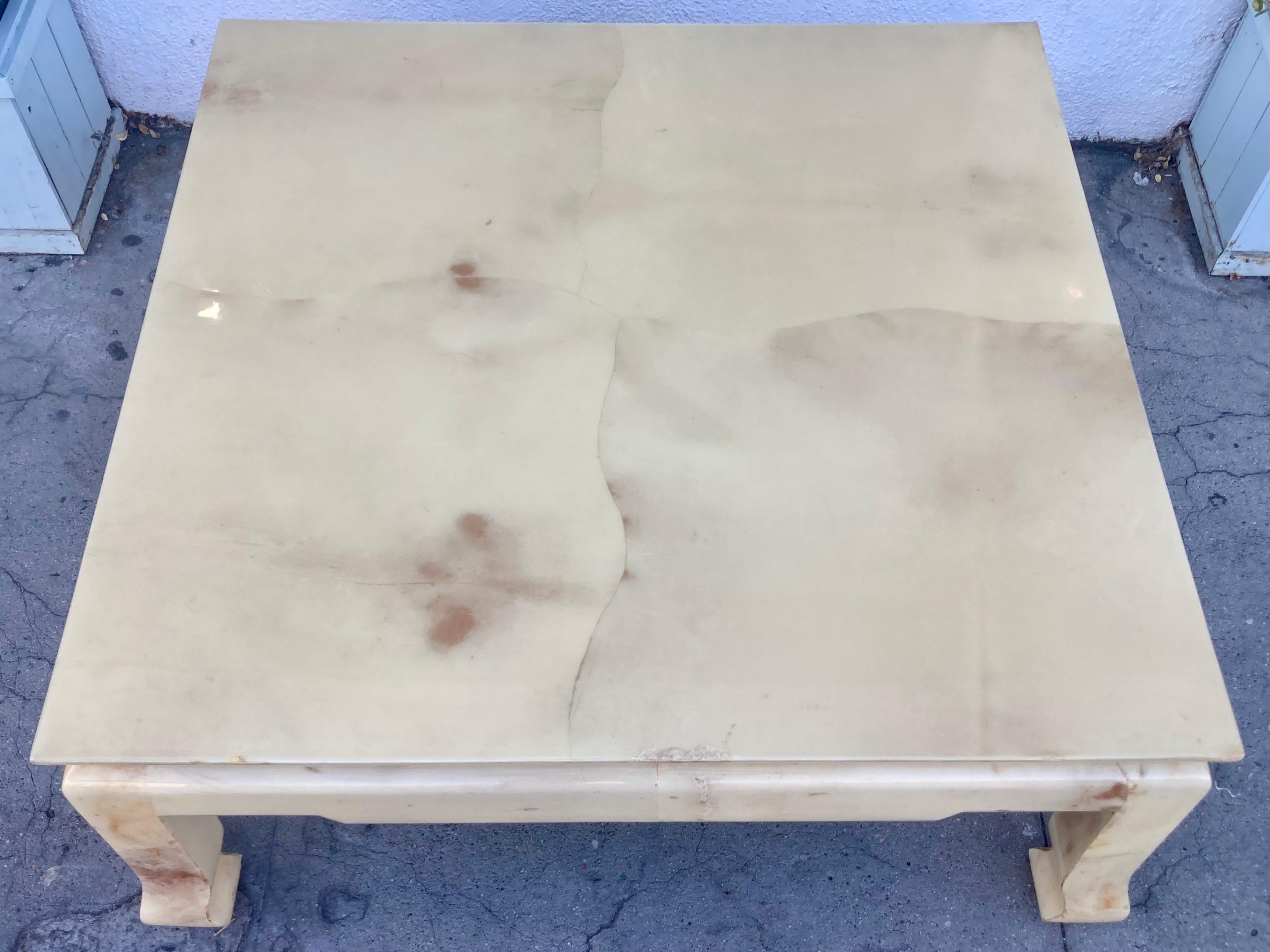 Karl Springer Asian Inspired Parchment Covered Coffee Table For Sale 2