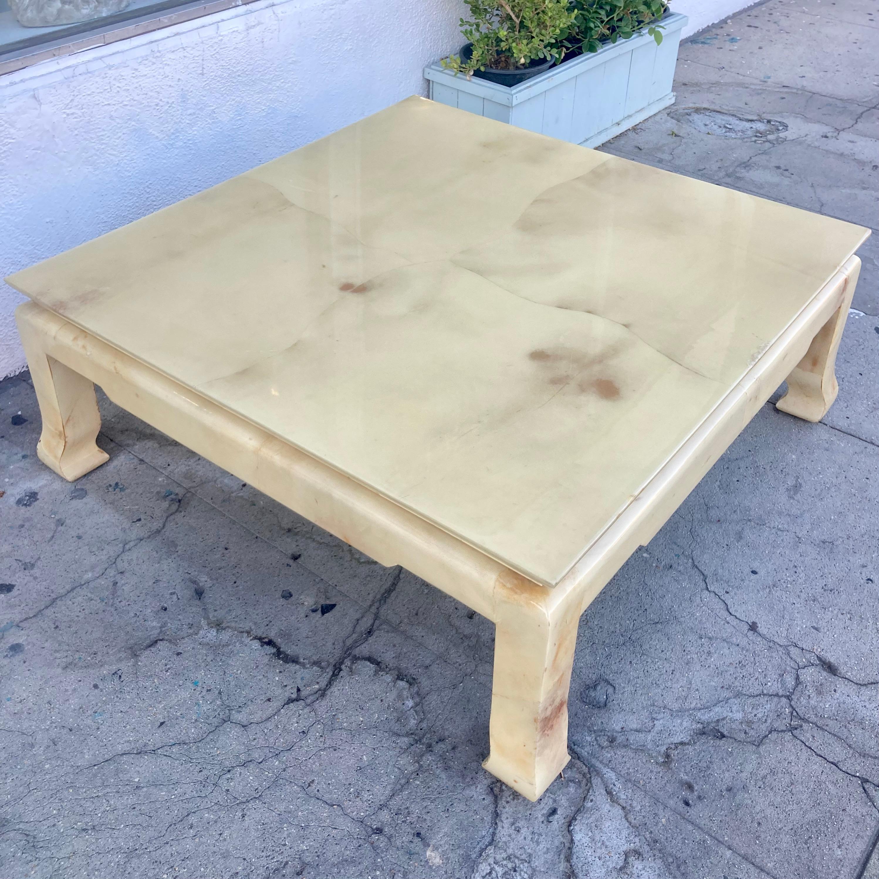 Late 20th Century Karl Springer Asian Inspired Parchment Covered Coffee Table For Sale