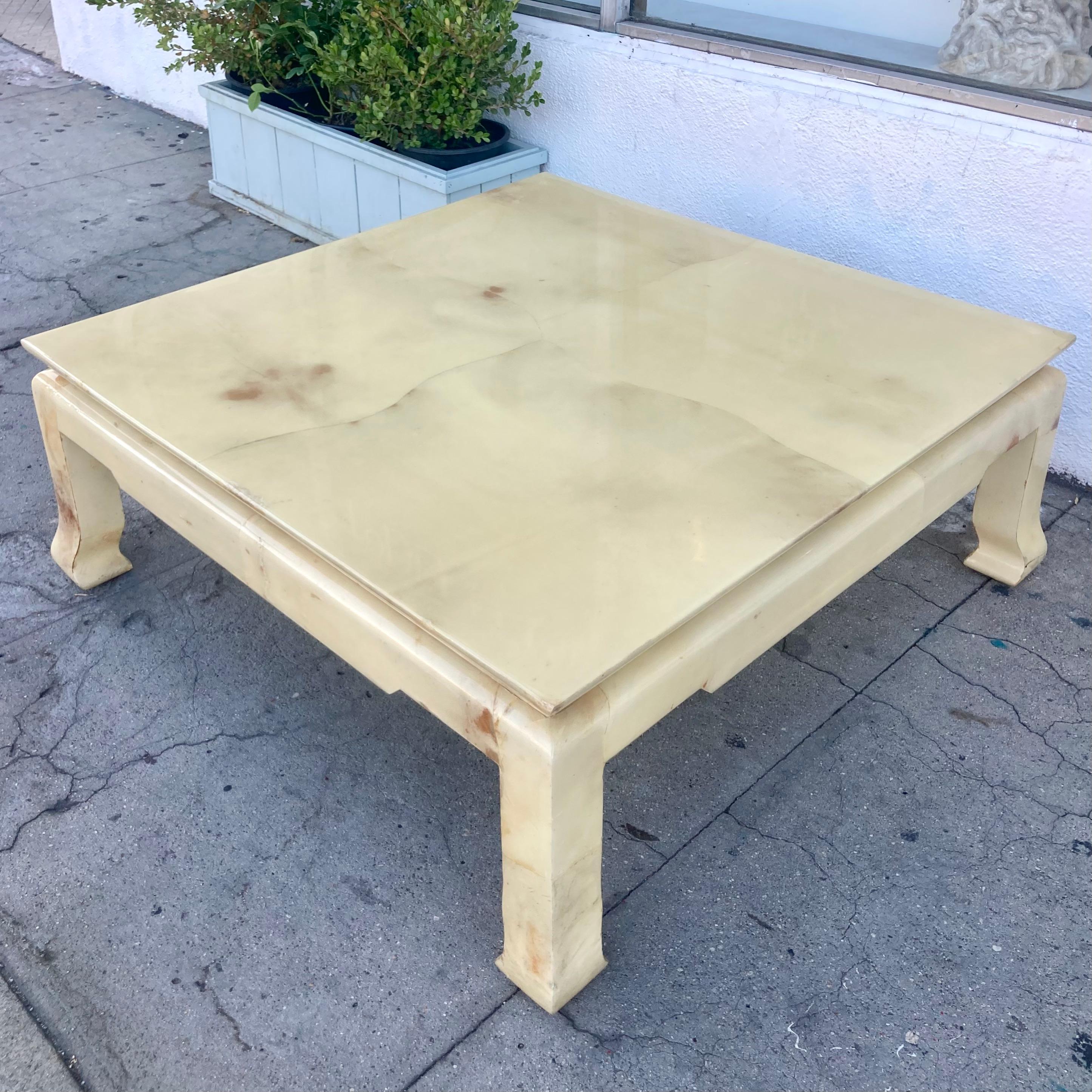 Karl Springer Asian Inspired Parchment Covered Coffee Table For Sale 1