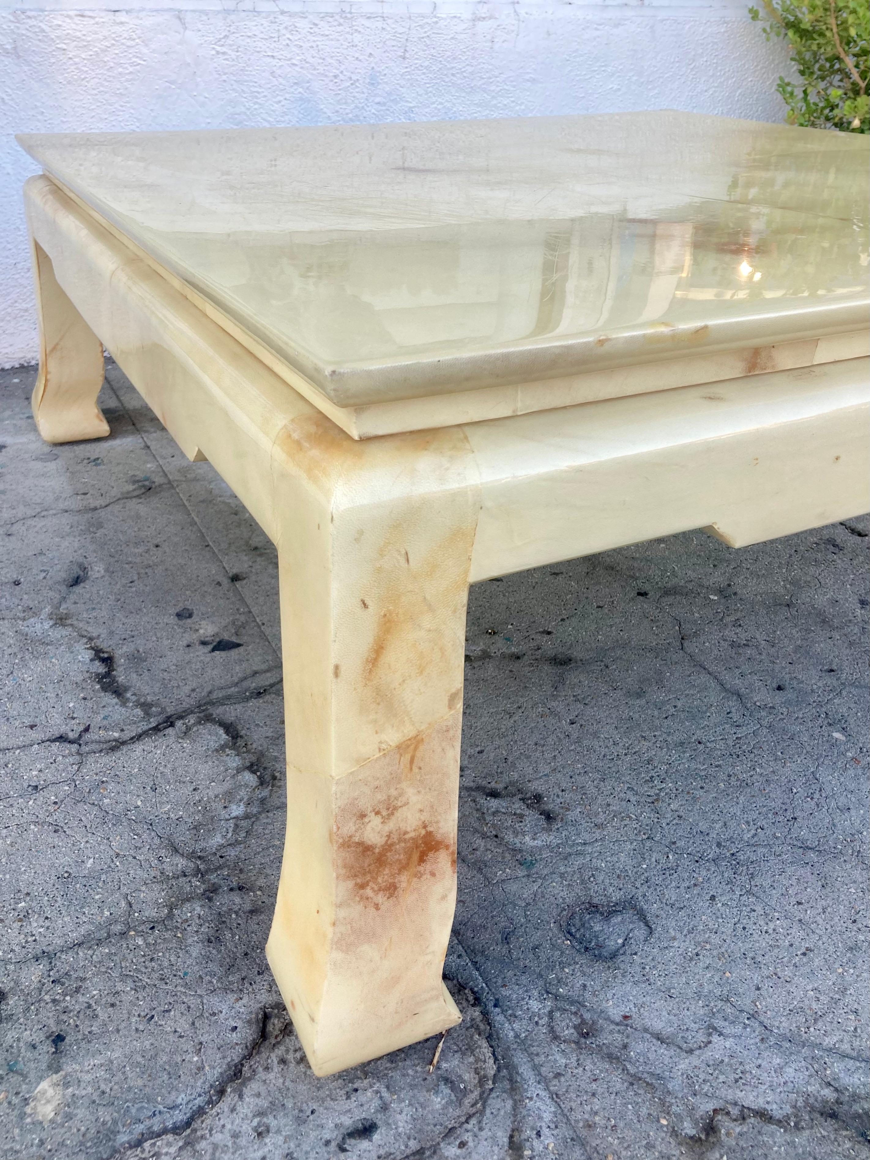 Karl Springer Asian Inspired Parchment Covered Coffee Table For Sale 6
