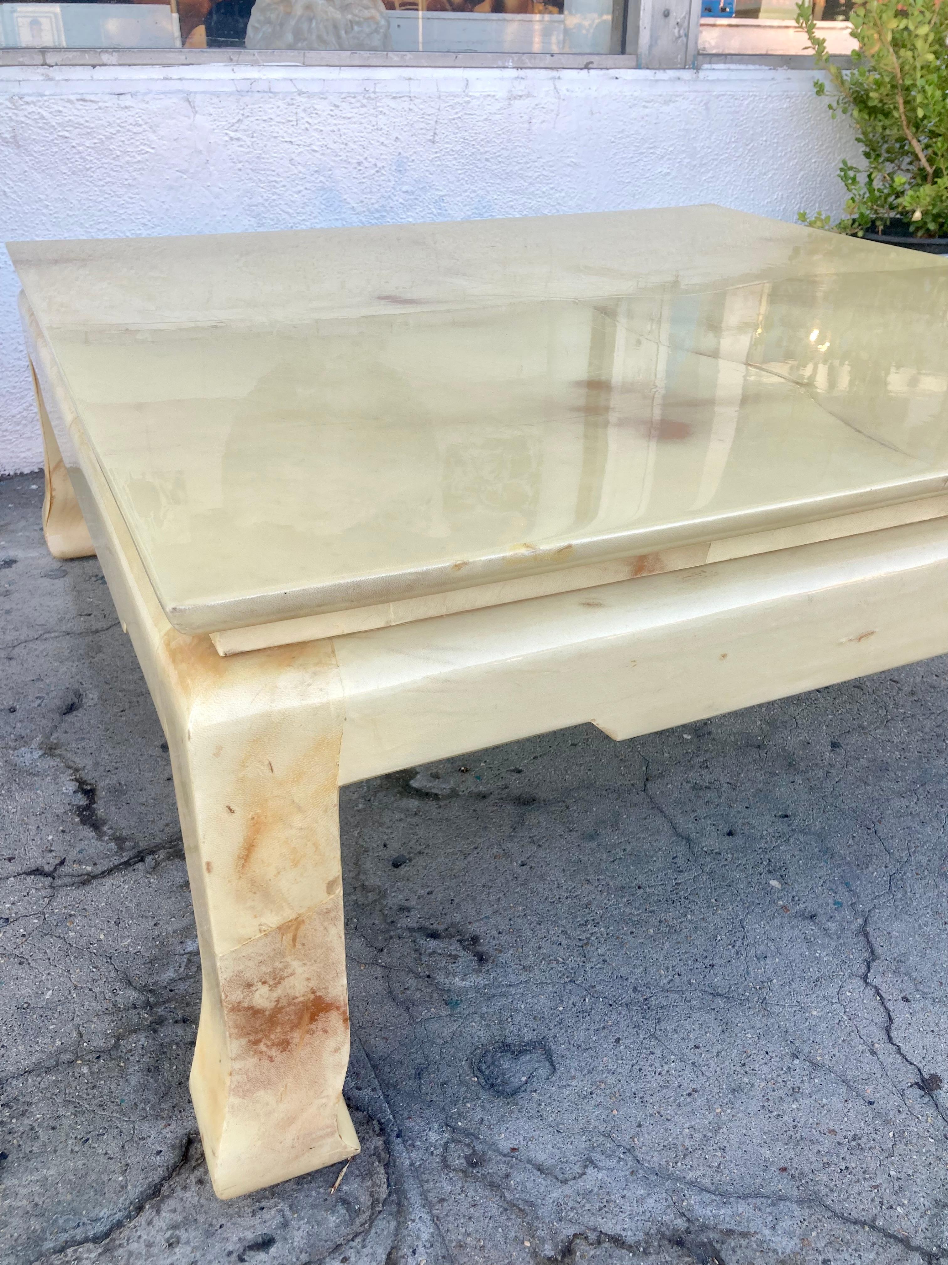 Karl Springer Asian Inspired Parchment Covered Coffee Table For Sale 5