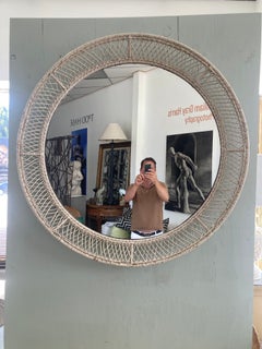 Wicker and Rattan Round Mirror 1950