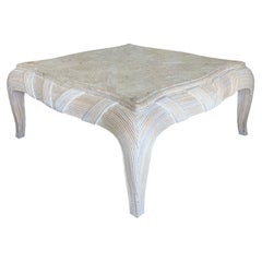 Gabriella Crespi Pencil Reed Square Coffee Table with Tessellated Stone Top