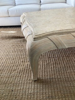 Gabriella Crespi Pencil Reed Square Coffee Table with Tessellated Stone Top
