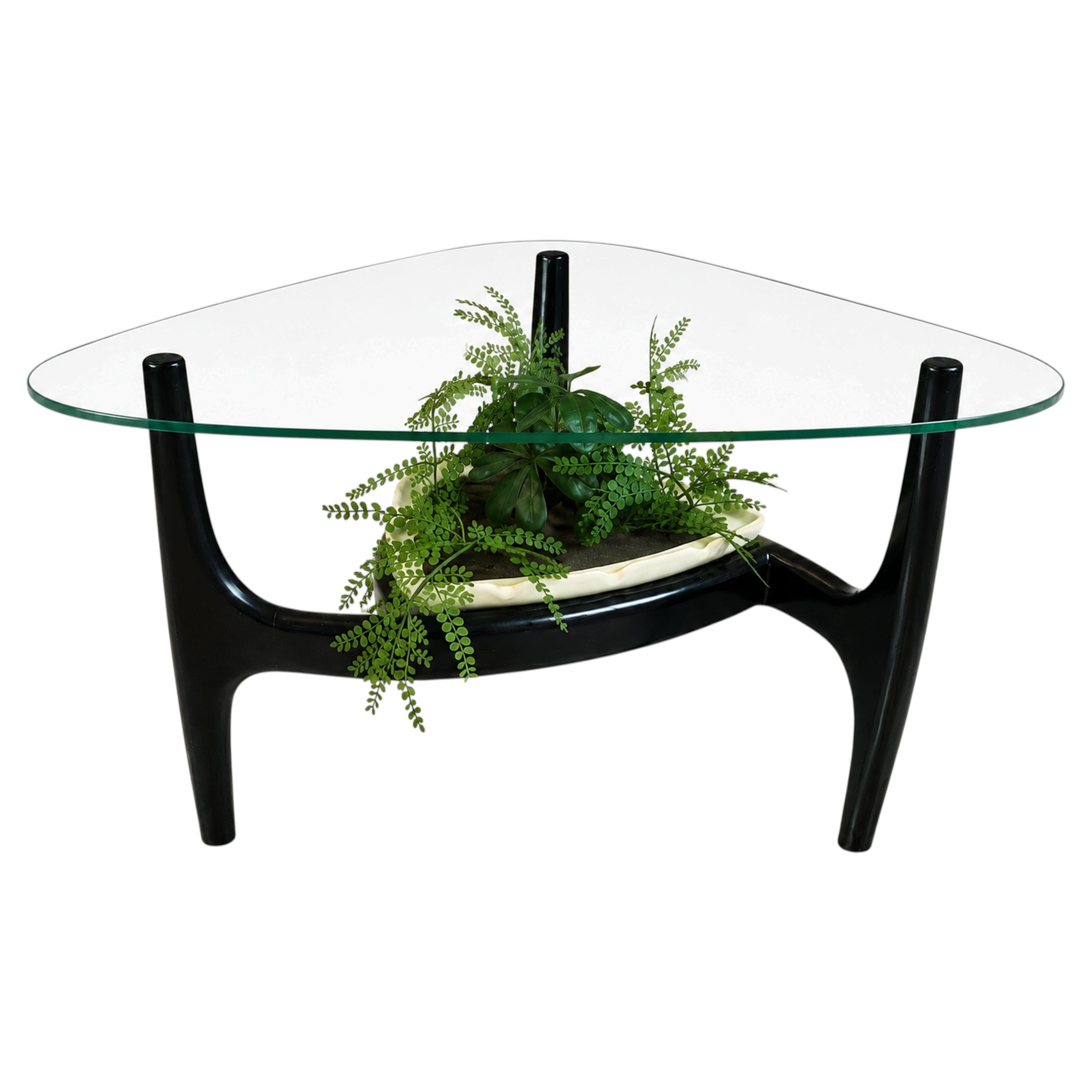 Adrian Pearsall USA 1960s Triform Glass Coffee Table & Royal Haeger Tonk Planter For Sale