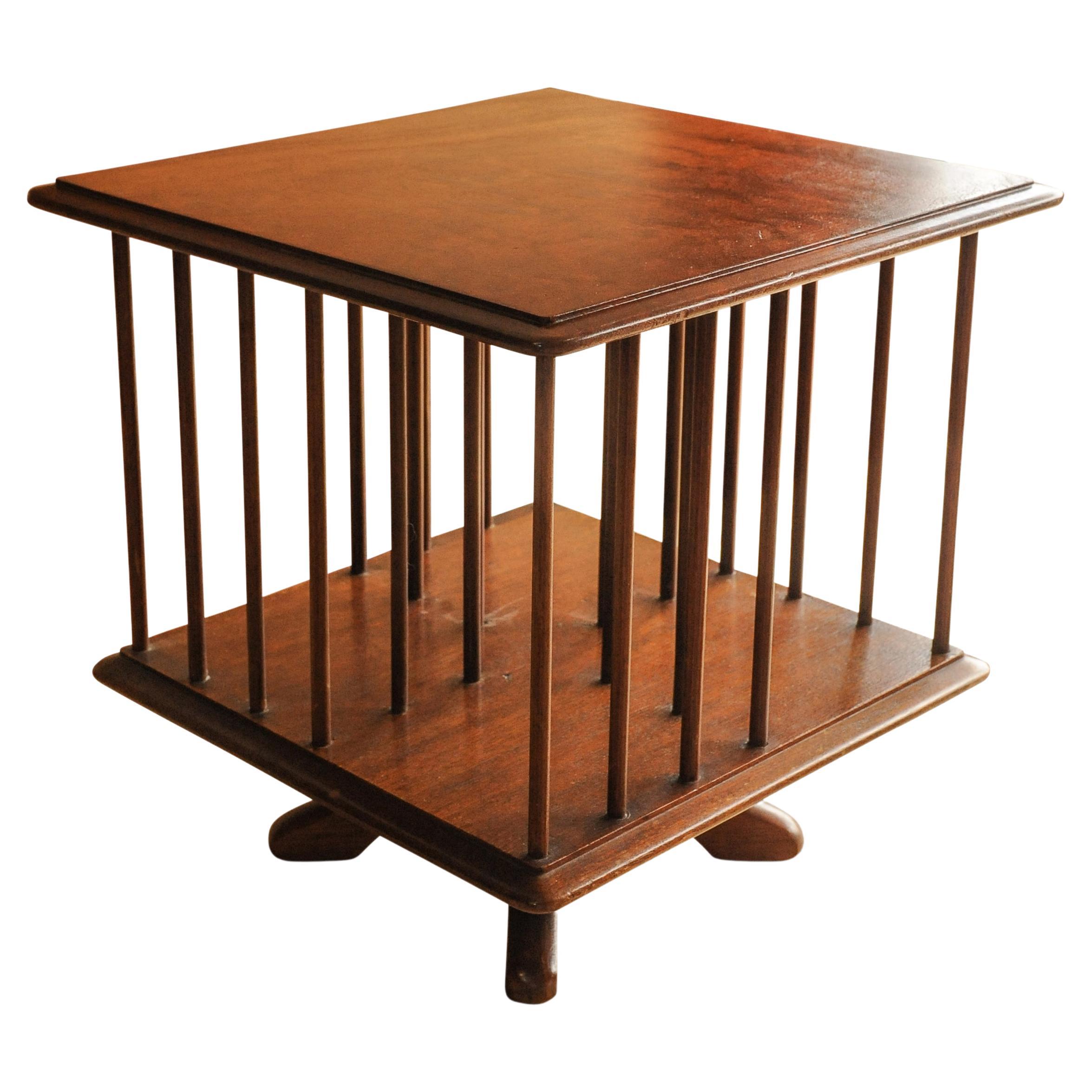 Elegant Victorian Oak Handmade Revolving Tabletop Bookcase with Partitions