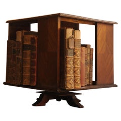Antique Early 20th Century Revolving Tabletop Bookcase Handmade With Parquetry Detailing