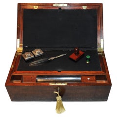 19th Century Mahogany Writing Slope Befit with a Pair of Inkwells by J J Mechi