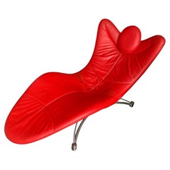 De Sede Ds 151 Red Leather & Steel Jane Worthington Designer Chaise Lounge 