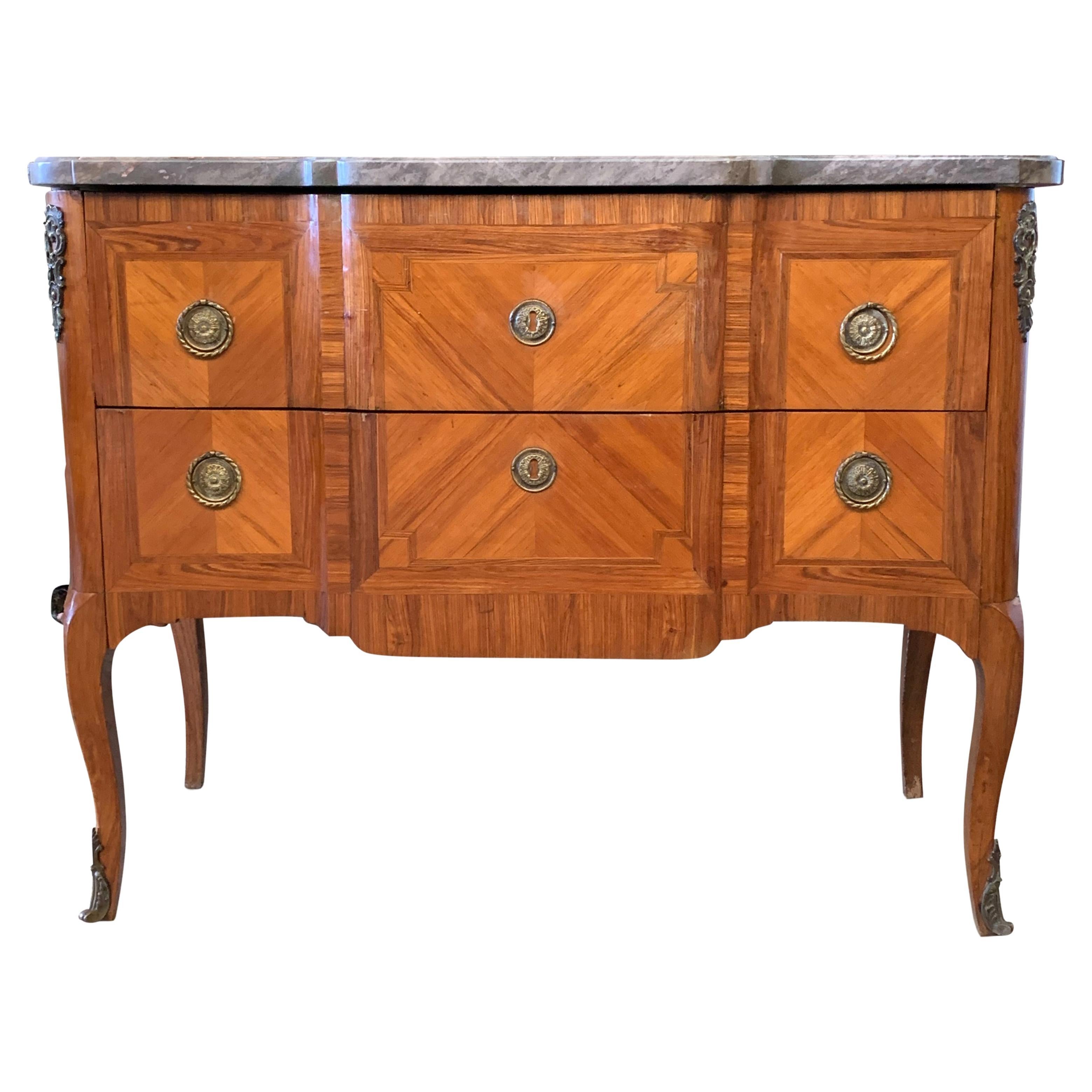 19th Century French Louis XVI Rosewood Banded Kingwood Commode with Cabriole Leg
