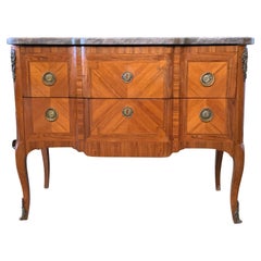19th Century French Louis XVI Rosewood Banded Kingwood Commode with Cabriole Leg