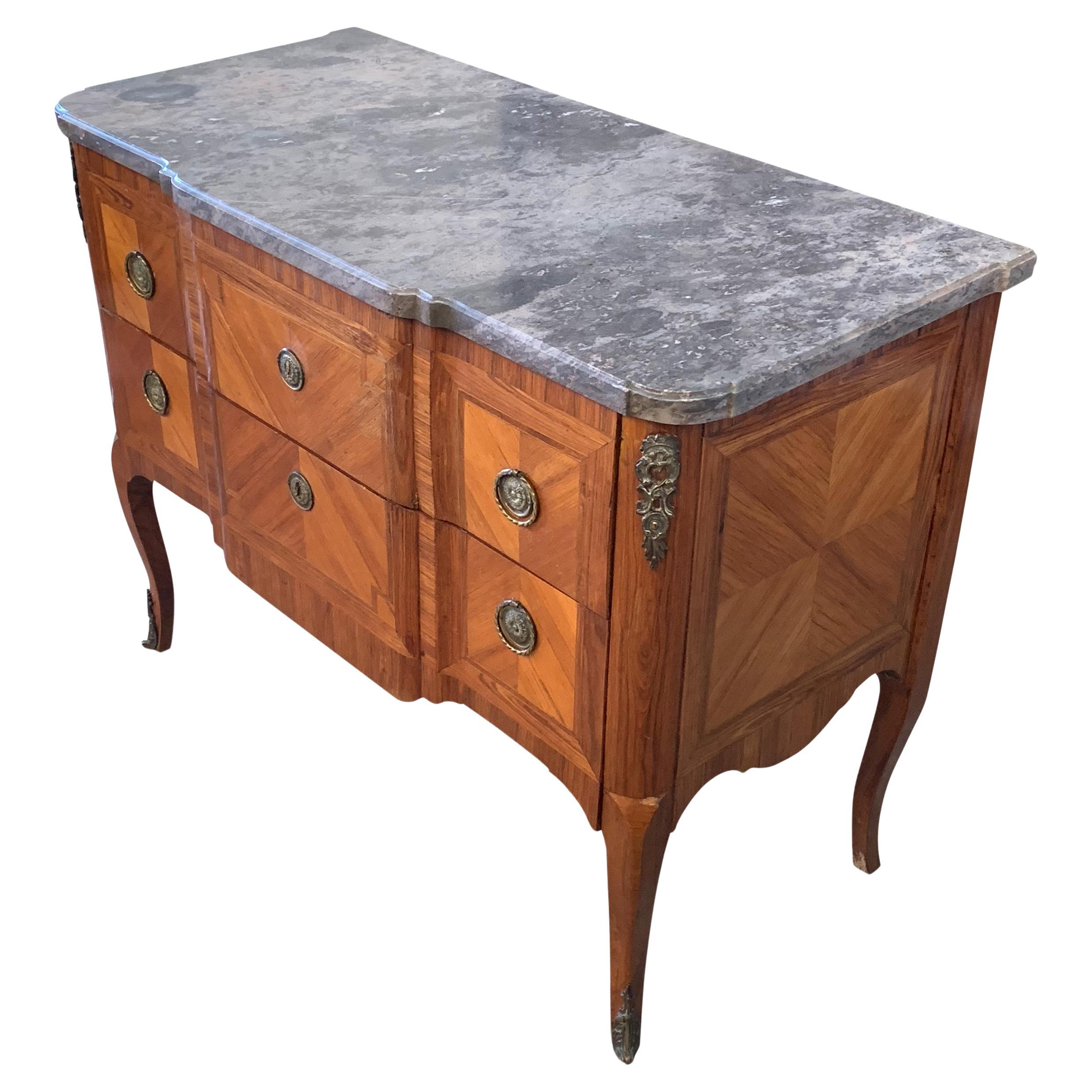 18th Century Louis XV/XVI Transitional Ormolu Mounted Rosewood & Kingwood Commod For Sale