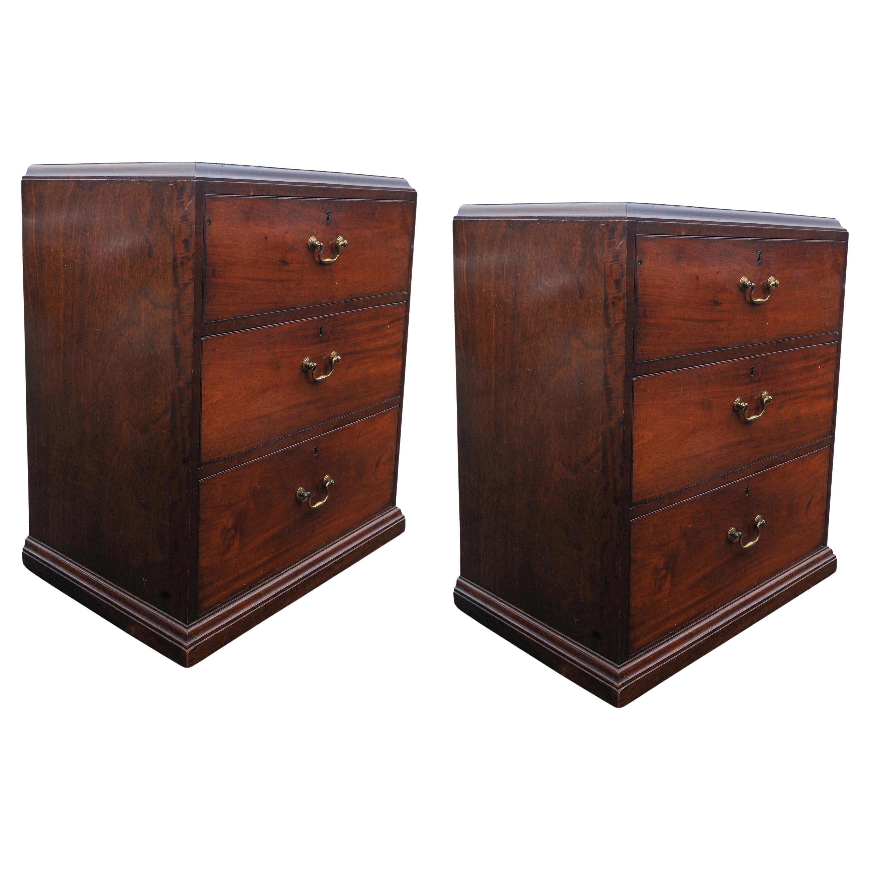 Pair of Georgian Three Drawer Bedside Chests with Brass Handles
