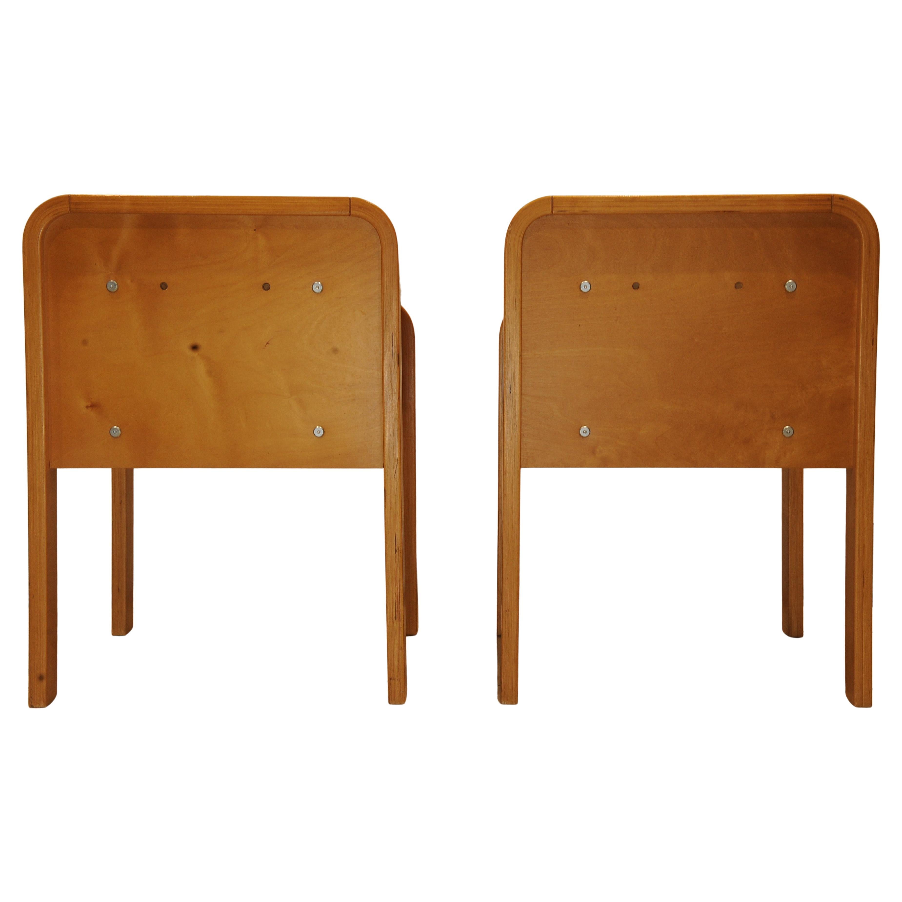 Pair Scandinavian Modern Isku Oy Finland Bent Plywood Birch Bedside Tables For Sale 8