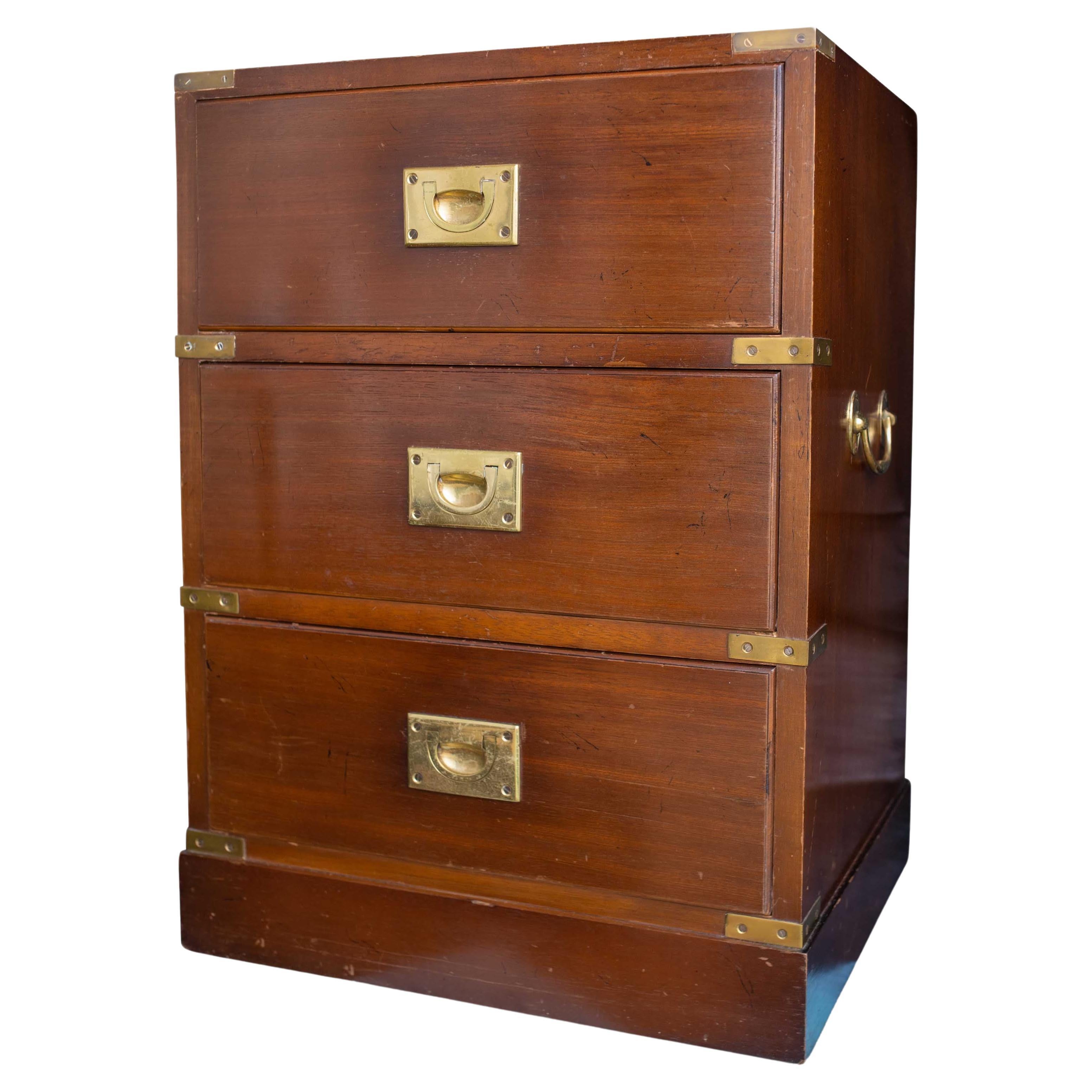 Kennedy for Harrods Military Campaign Three Drawer Chest with Brass Corners For Sale