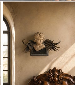 Neoclassical Contemporary Design Wall Mounted Stone Cherub, Angel Sculpture