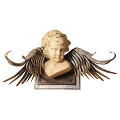 Neoclassical Contemporary Design Wall Mounted Stone Cherub, Angel Sculpture
