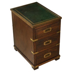 Victorian Military Campaign Chest / Cabinet  Green Leather & Brass Tooled Top