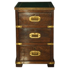 Victorian Military Campaign Chest / Cabinet  Green Leather & Brass Tooled Top