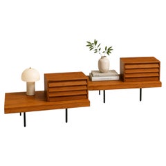 1990s Punt Mobles Teak Side Tables with Louvre Drawers and Metal Bases