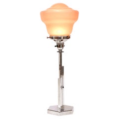 1920s Art Deco Table Lamp with Chrome and Pink Opaline Glass