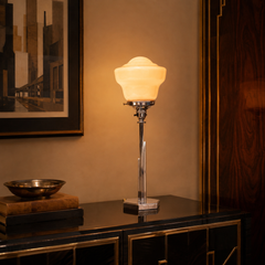 1920s Art Deco Table Lamp with Chrome and Pink Opaline Glass