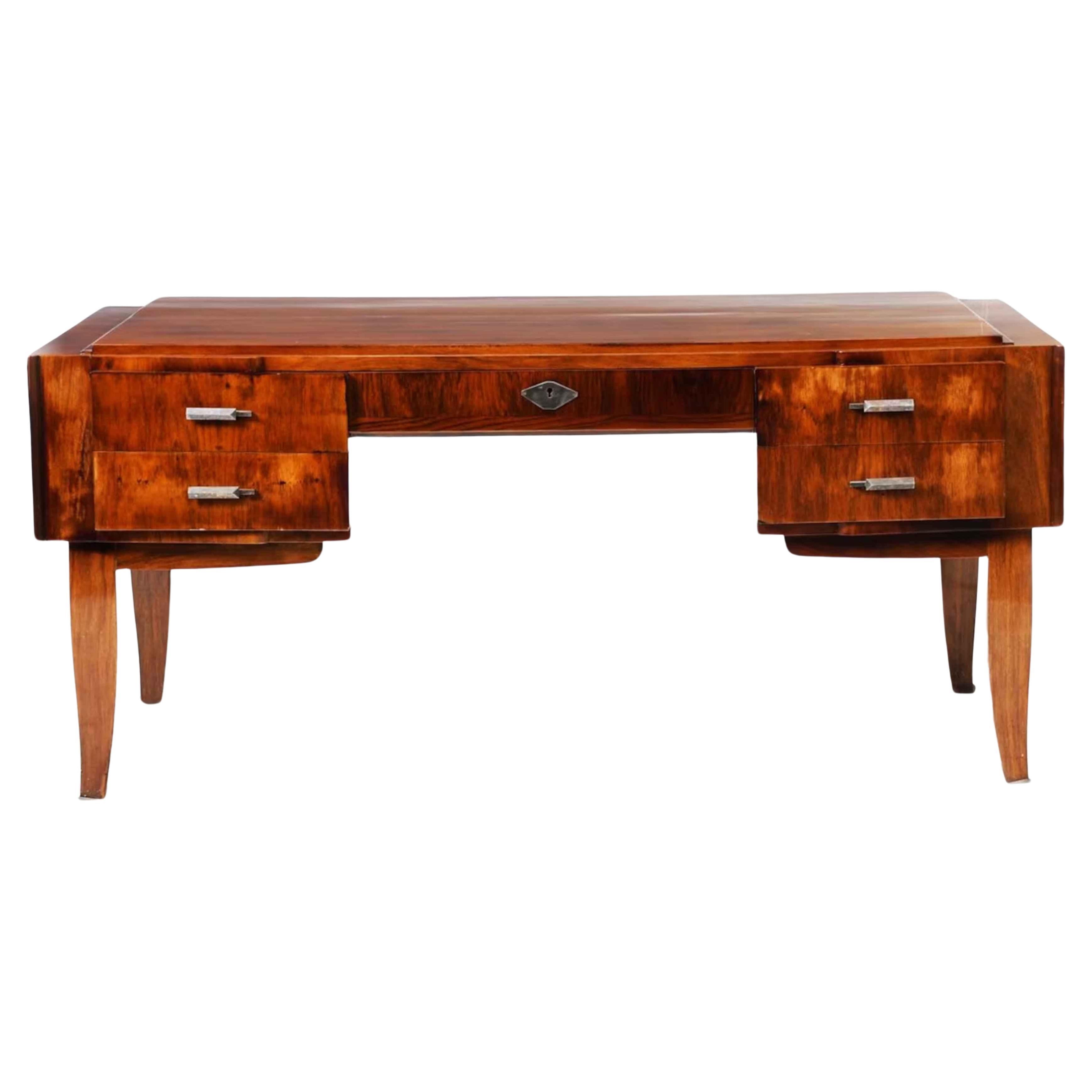 1920's Art Deco Emile-Jacques Ruhlmann Stil Palisander Schreibtisch mit Chromfüßen. im Angebot