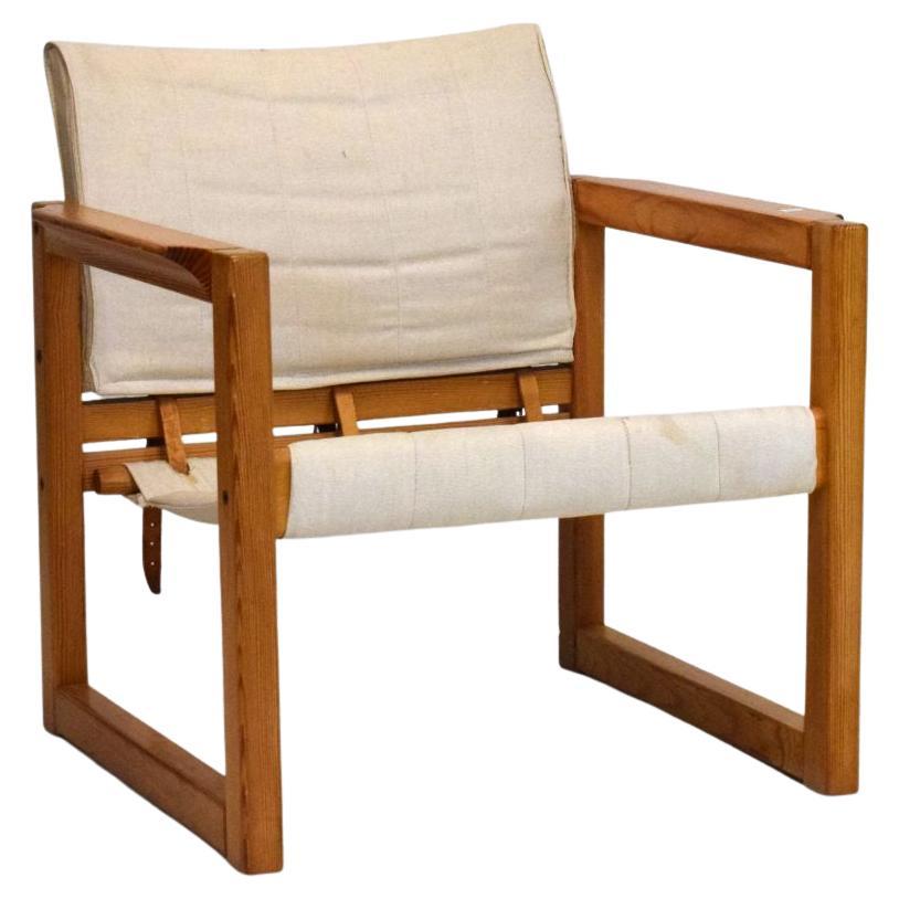 Karin Mobring Iconic Pine Safari Armchair with Canvas Seat & Leather Straps For Sale
