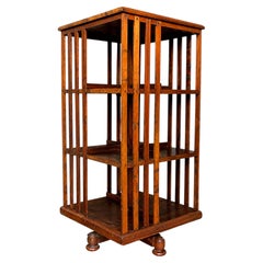 Arts & Crafts Three Tier Open Frame Revolving Bookcase With Slatted Sections