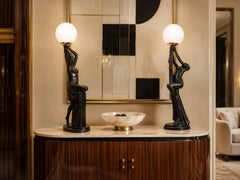 1930s Art Deco Table Lamps with Ebonised Plaster Nude Female Figures