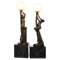 1930s Art Deco Table Lamps with Ebonised Plaster Nude Female Figures