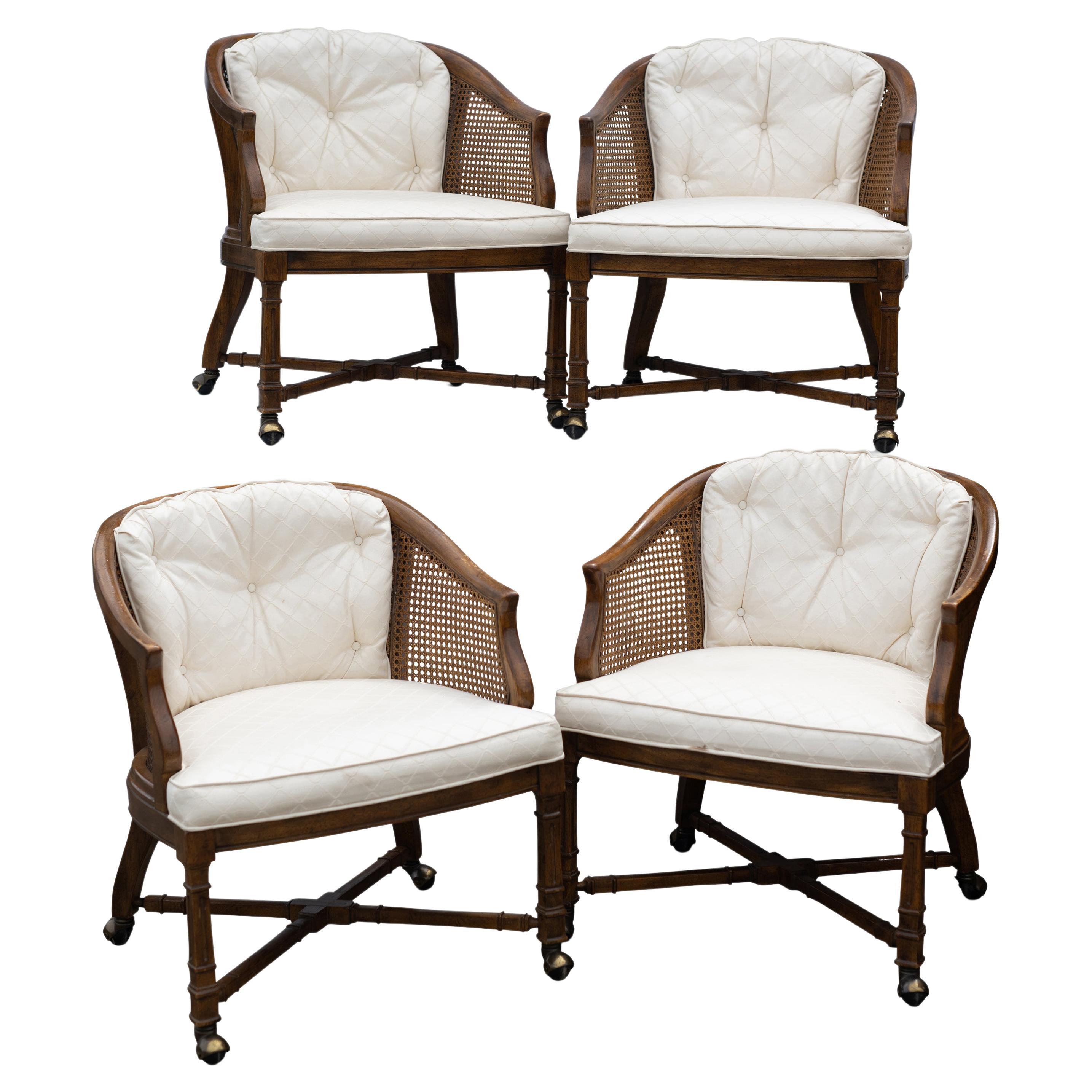 Pair of Faux Bamboo Cane Bergere Armchairs by American of Martinsville For Sale